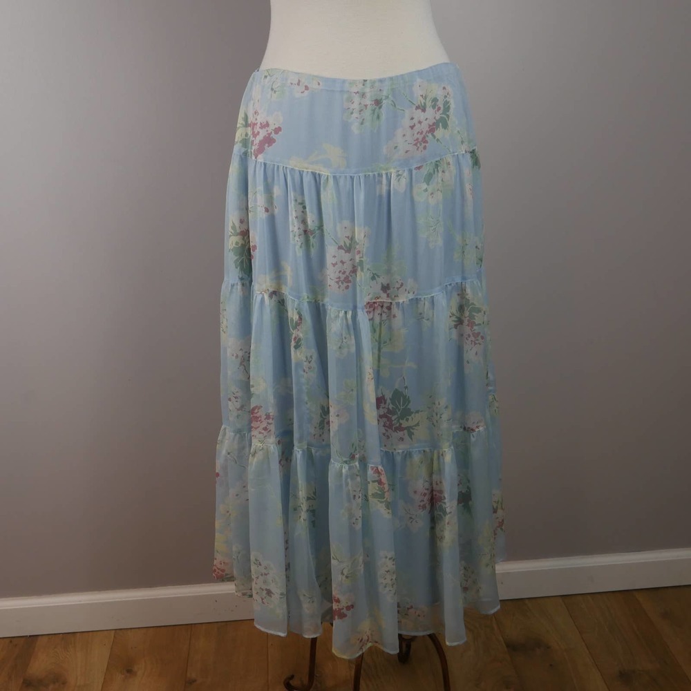 Lauren Ralph Lauren Size 12 Womens Light Blue Floral Tea-Length Skirt EUC - Picture 3 of 12